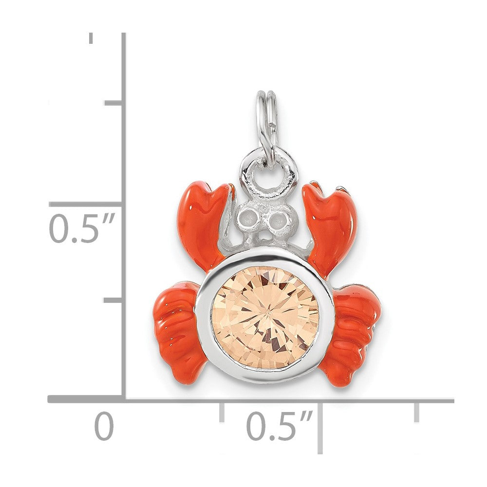 Sterlingsilber Poliert Orange Zirkonia & Emailliert Krabbe Charm