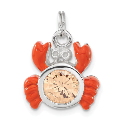 Sterlingsilber Poliert Orange Zirkonia & Emailliert Krabbe Charm