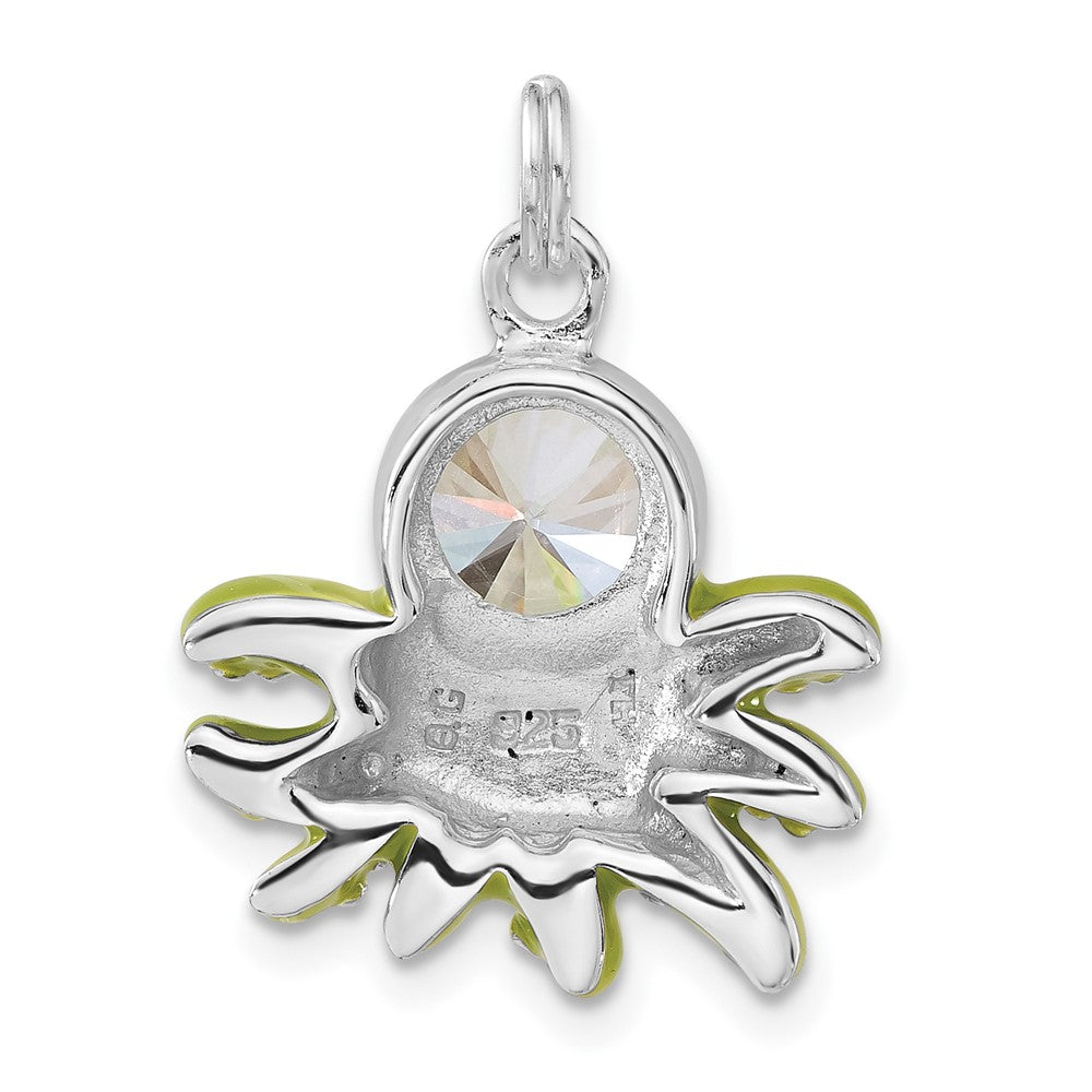 Sterlingsilber Poliert Zirkonia Grün Emailliert Octopus Charm