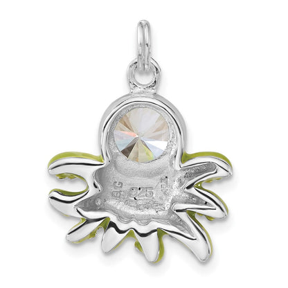 Sterlingsilber Poliert Zirkonia Grün Emailliert Octopus Charm