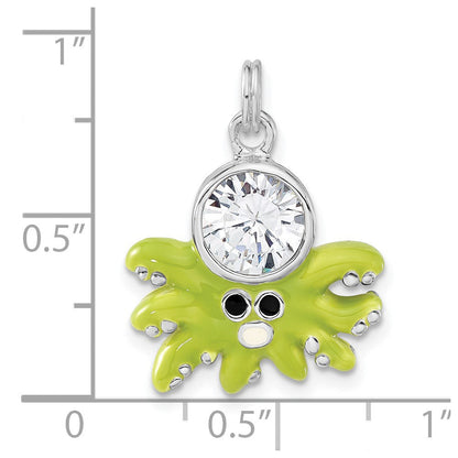 Sterlingsilber Poliert Zirkonia Grün Emailliert Octopus Charm