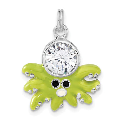 Sterlingsilber Poliert Zirkonia Grün Emailliert Octopus Charm