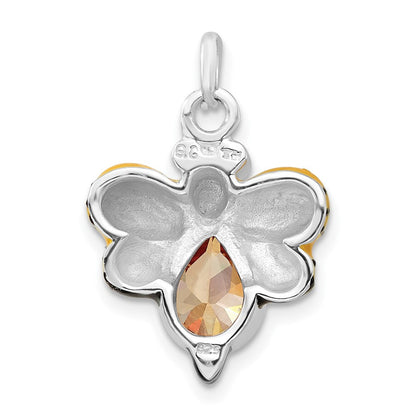 Sterlingsilber Poliert Zirkonia Emailliert Schmetterling Charm