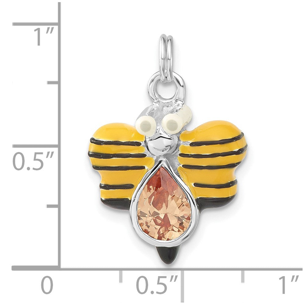 Sterlingsilber Poliert Zirkonia Emailliert Schmetterling Charm