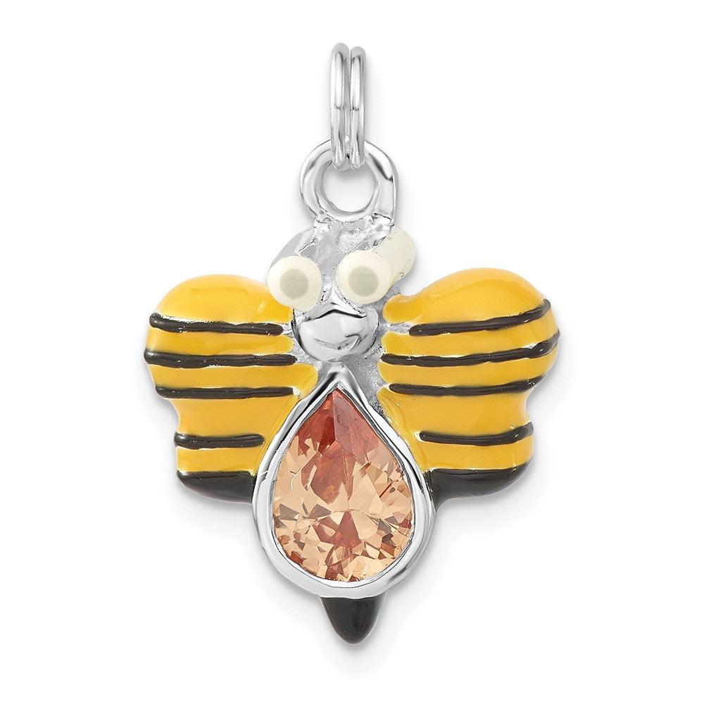 Sterlingsilber Poliert Zirkonia Emailliert Schmetterling Charm