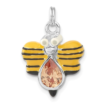 Sterlingsilber Poliert Zirkonia Emailliert Schmetterling Charm