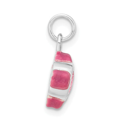 Sterlingsilber Poliert Zirkonia Rosa Emailliert Fisch Charm