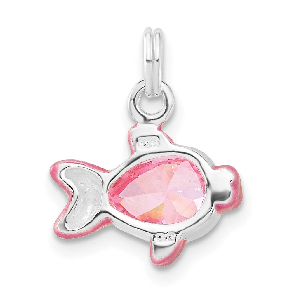 Sterlingsilber Poliert Zirkonia Rosa Emailliert Fisch Charm