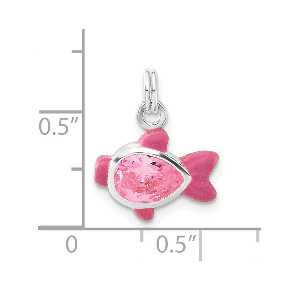 Sterlingsilber Poliert Zirkonia Rosa Emailliert Fisch Charm