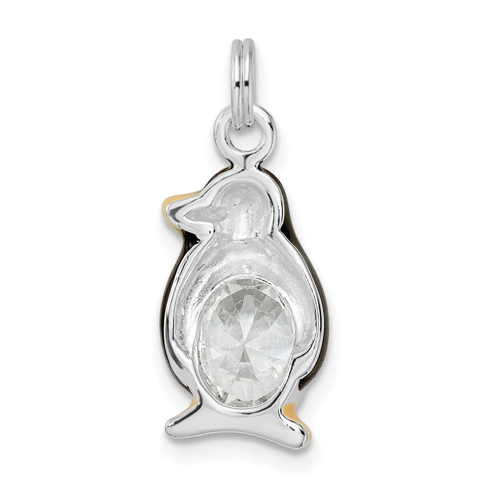 Sterlingsilber Zirkonia Emailliert Poliert Pinguin Charm