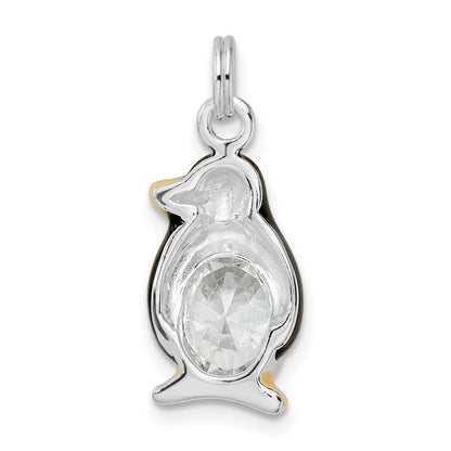 Sterlingsilber Zirkonia Emailliert Poliert Pinguin Charm