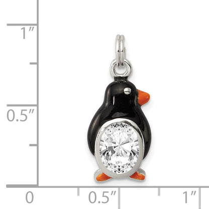 Sterlingsilber Zirkonia Emailliert Poliert Pinguin Charm
