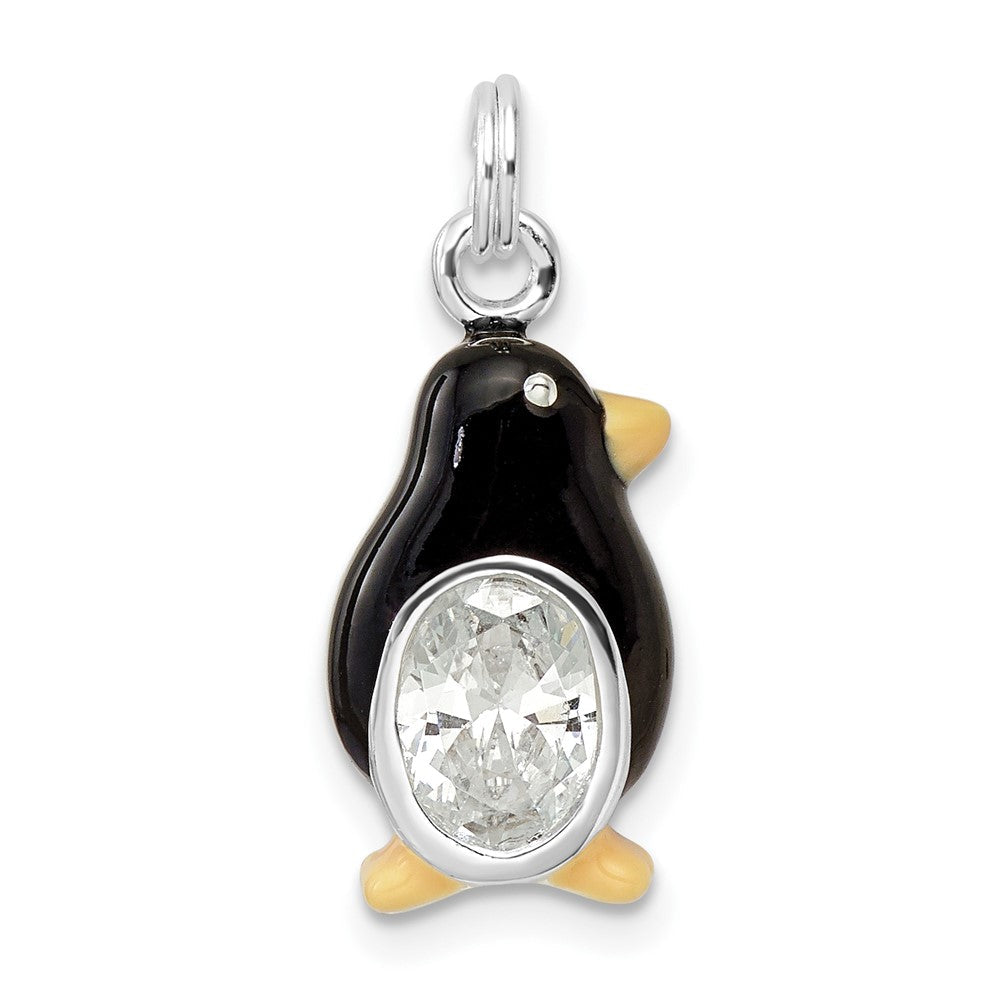 Sterlingsilber Zirkonia Emailliert Poliert Pinguin Charm
