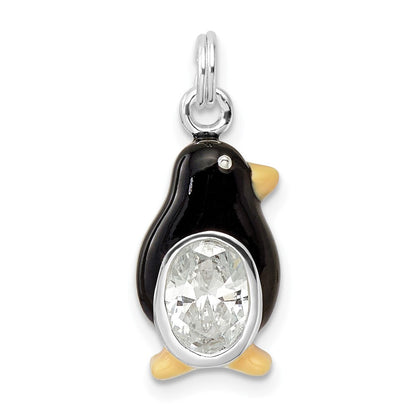 Sterlingsilber Zirkonia Emailliert Poliert Pinguin Charm