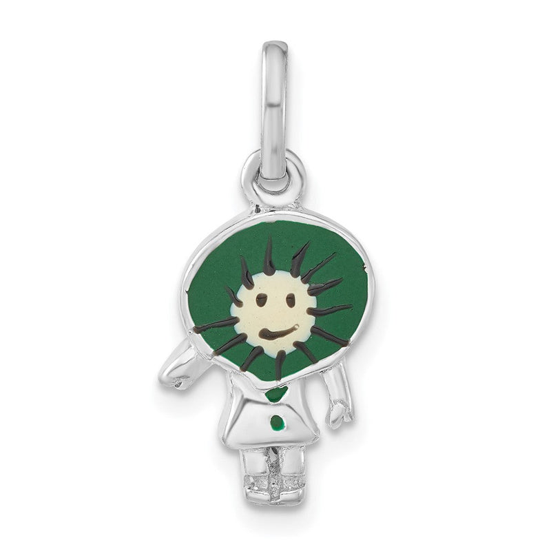 Sterlingsilber Poliert Emailliert Kiwi Person Charm