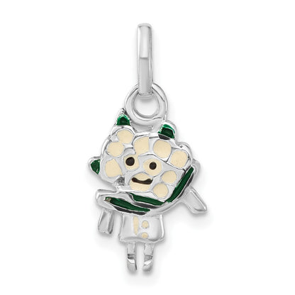 Sterlingsilber Poliert Emailliert Cauliflower Person Charm