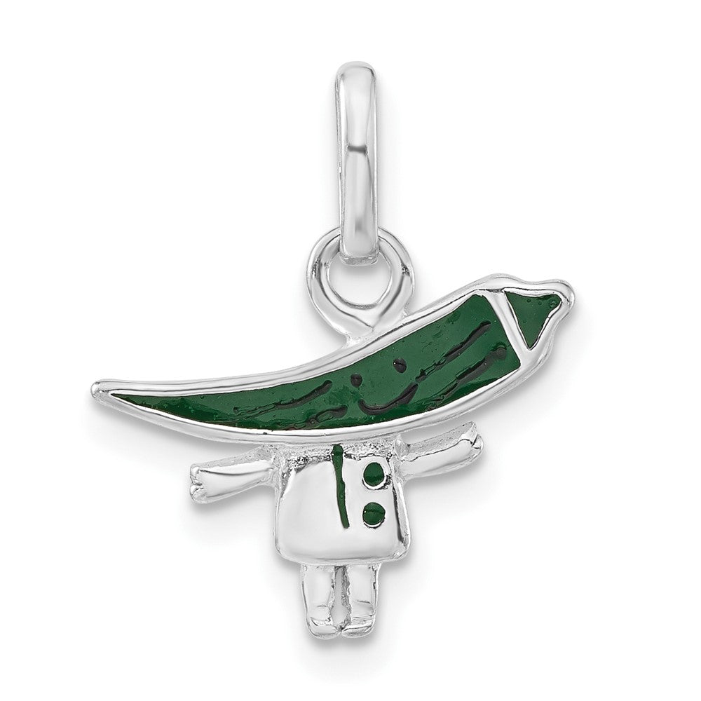 Sterlingsilber Poliert Emailliert Grün Chili Pepper Person Charm