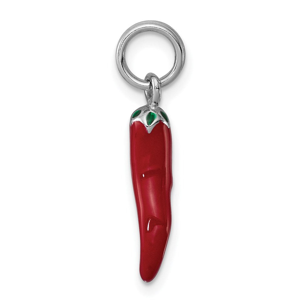 Sterlingsilber Rhodiniert Rot Emaille mit Grün Akzente Pepper Charm