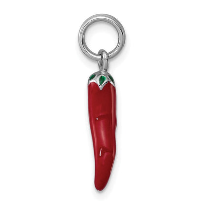 Sterlingsilber Rhodiniert Rot Emaille mit Grün Akzente Pepper Charm