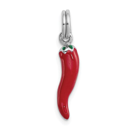 Sterlingsilber Rhodiniert Rot Emaille mit Grün Akzente Pepper Charm