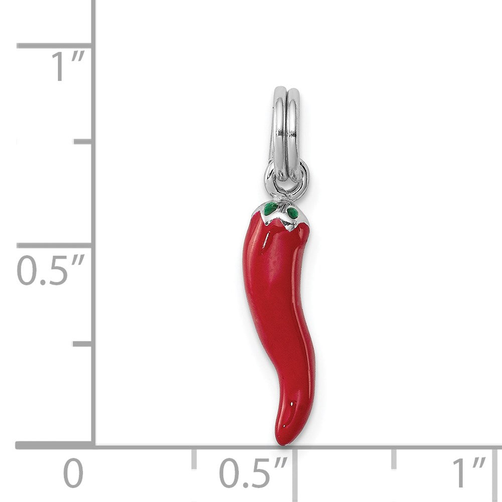 Sterlingsilber Rhodiniert Rot Emaille mit Grün Akzente Pepper Charm