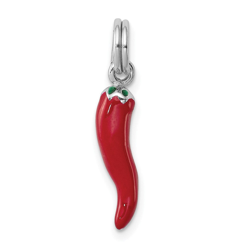 Sterlingsilber Rhodiniert Rot Emaille mit Grün Akzente Pepper Charm