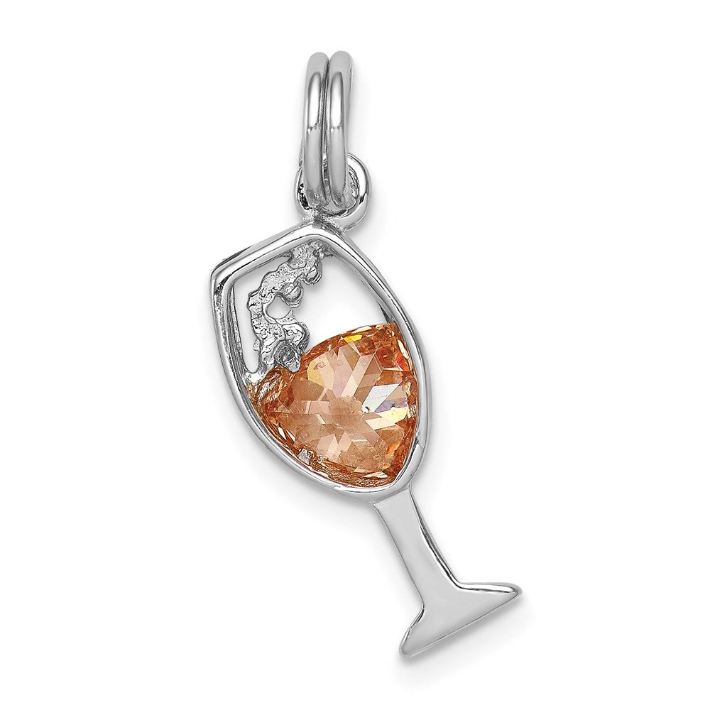 Sterlingsilber Rhodium-platedcz Champagne Glas Charm