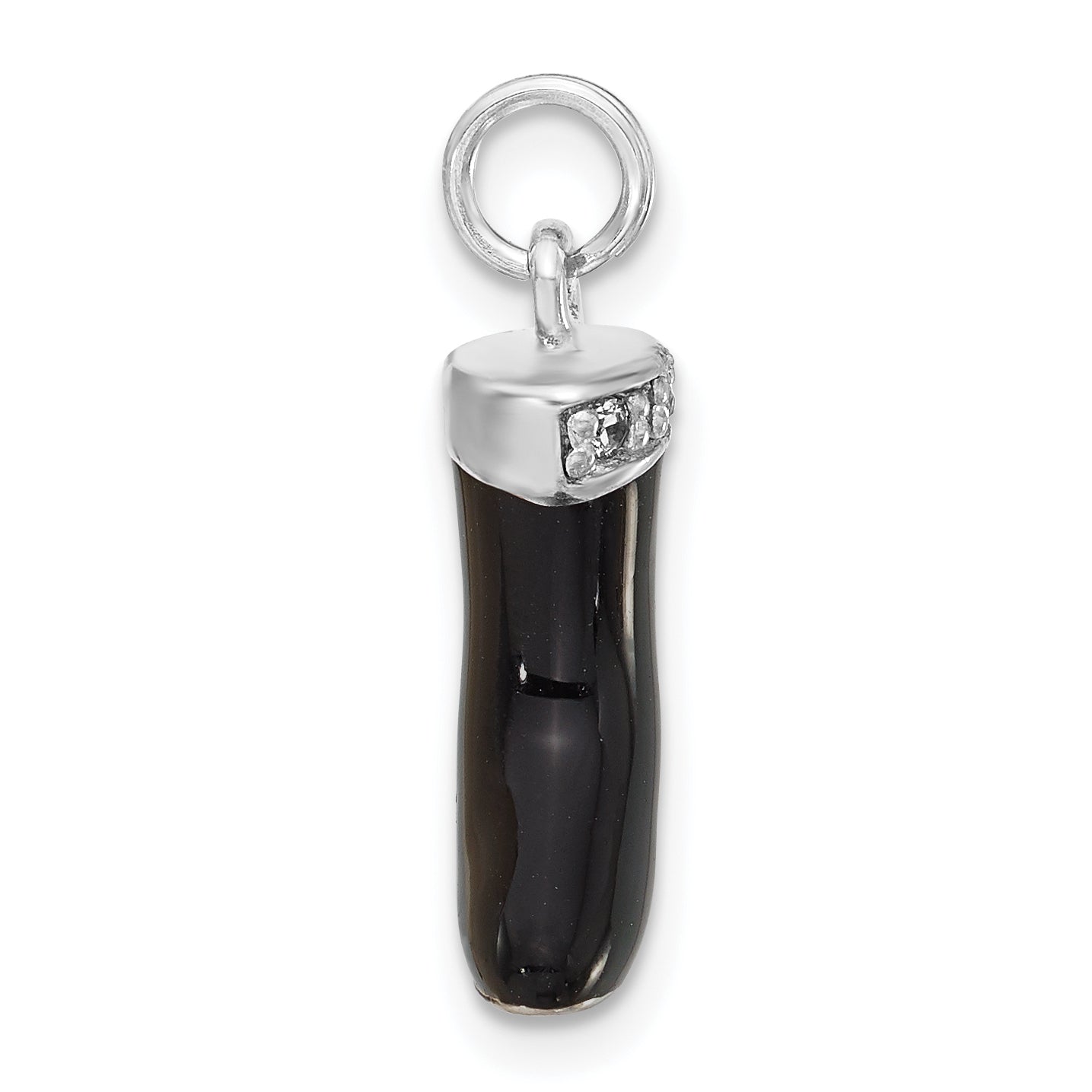 Sterlingsilber Poliert Zirkonia & Schwarz Emaille Boot Charm
