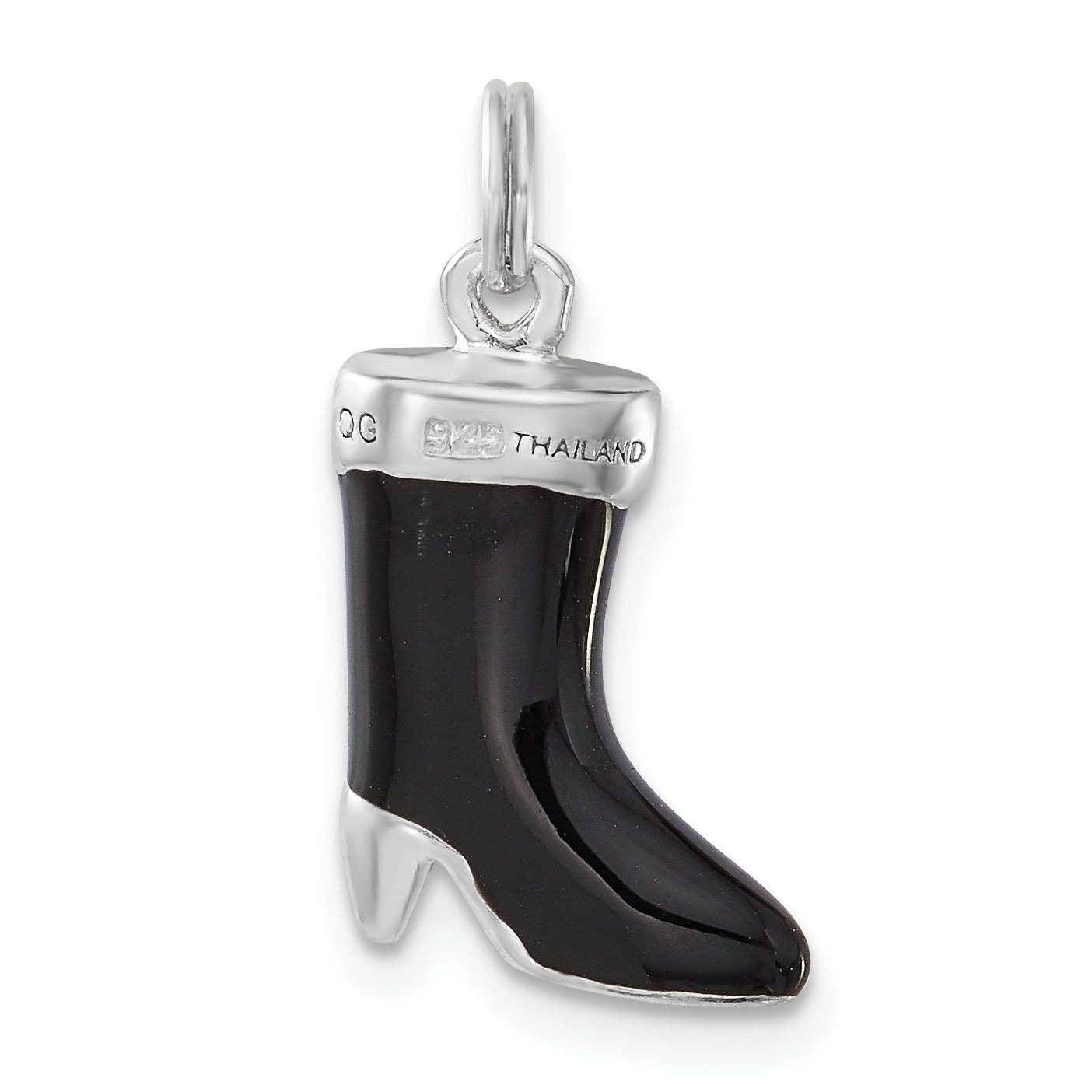 Sterlingsilber Poliert Zirkonia & Schwarz Emaille Boot Charm