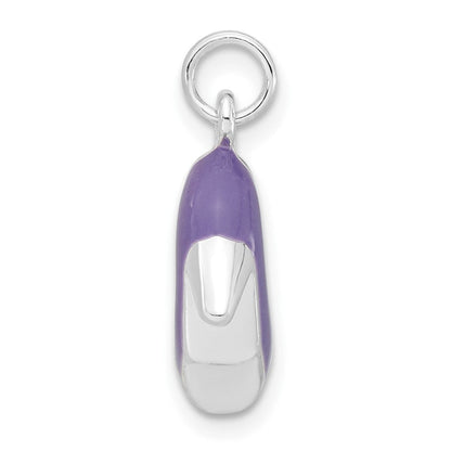 Sterlingsilber 3-d Poliert Zirkonia & Lila Emailliert Hoch Heel Charm