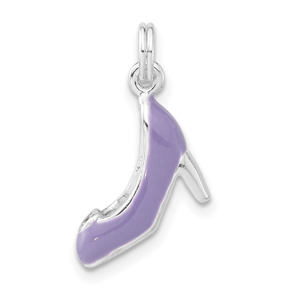 Sterlingsilber 3-d Poliert Zirkonia & Lila Emailliert Hoch Heel Charm