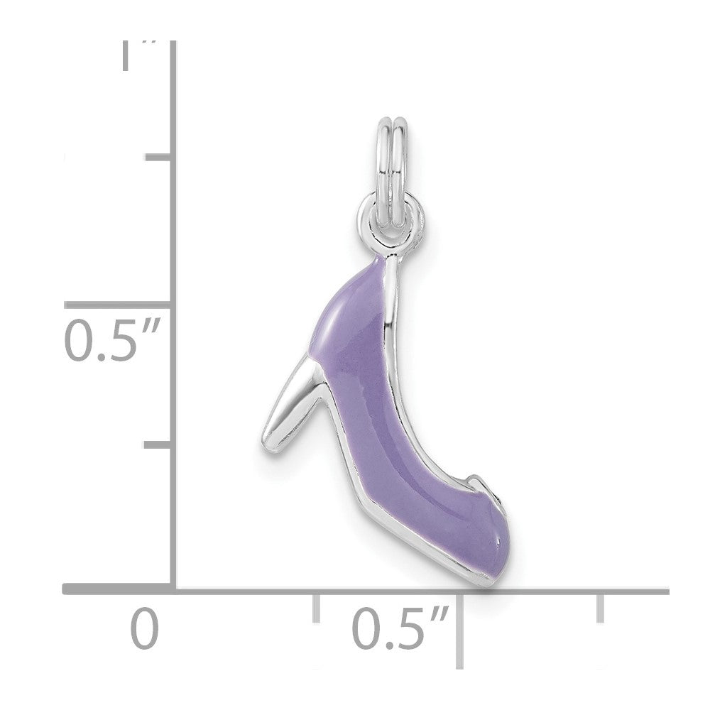 Sterlingsilber 3-d Poliert Zirkonia & Lila Emailliert Hoch Heel Charm