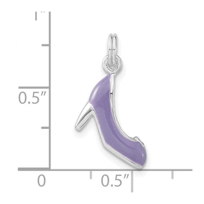 Sterlingsilber 3-d Poliert Zirkonia & Lila Emailliert Hoch Heel Charm