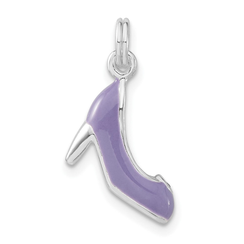 Sterlingsilber 3-d Poliert Zirkonia & Lila Emailliert Hoch Heel Charm