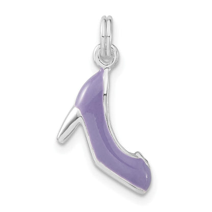 Sterlingsilber 3-d Poliert Zirkonia & Lila Emailliert Hoch Heel Charm