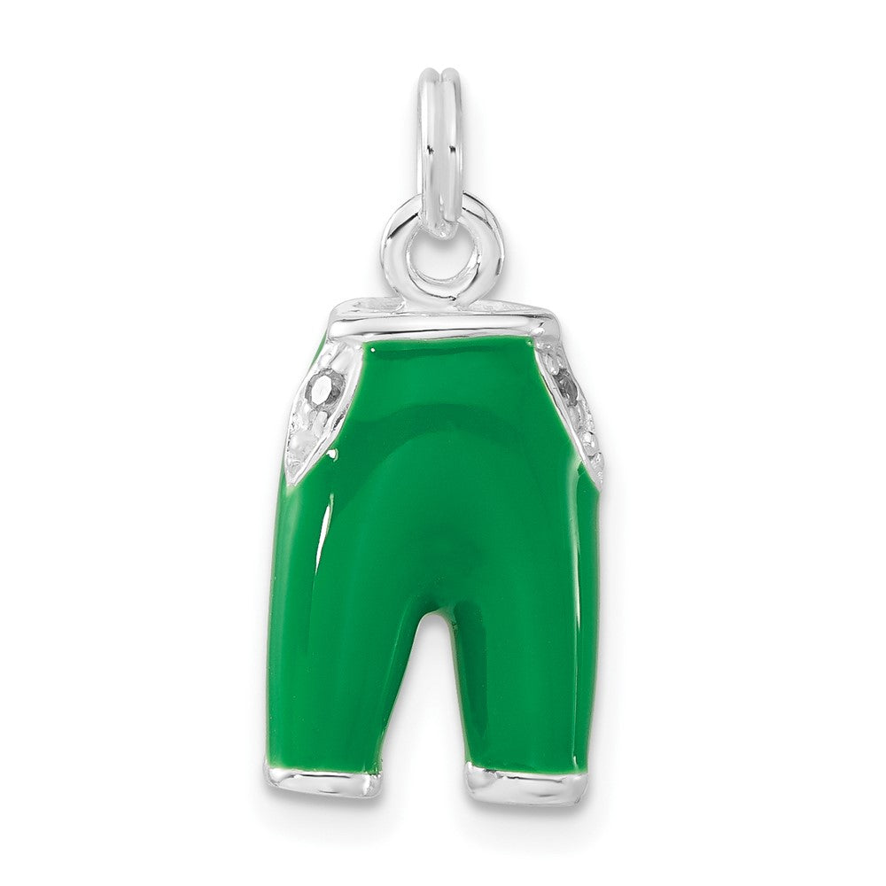 Sterlingsilber 3-d Poliert Zirkonia Grün Emailliert Pants Charm