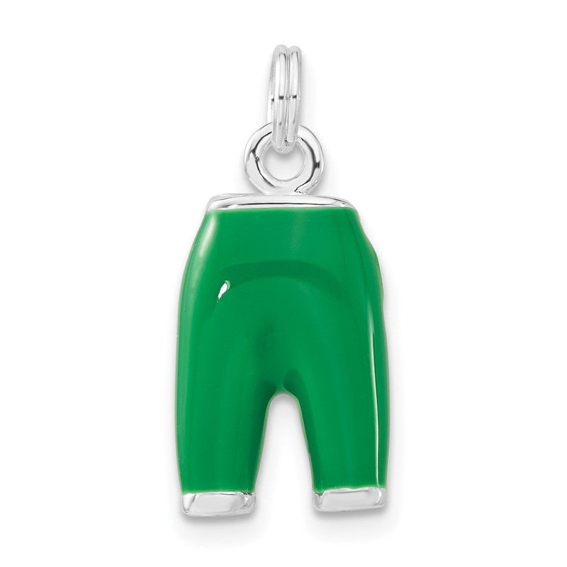 Sterlingsilber 3-d Poliert Zirkonia Grün Emailliert Pants Charm