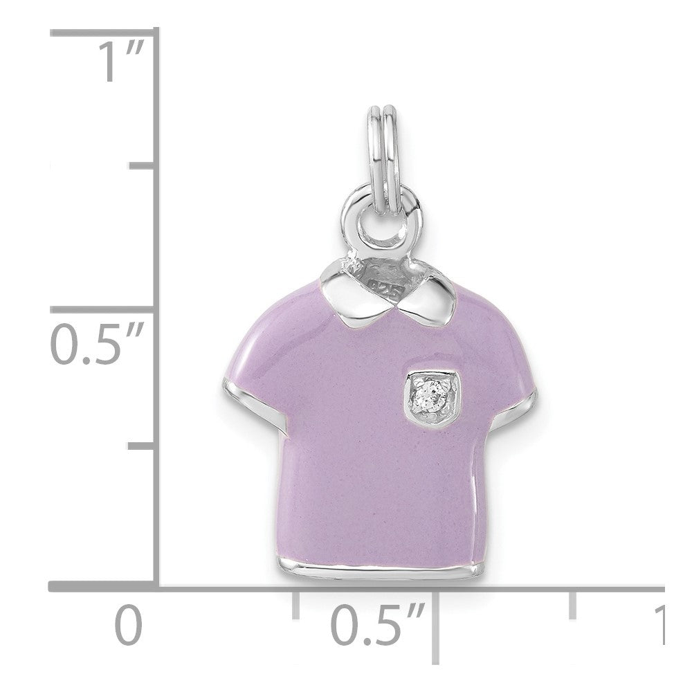 Sterlingsilber 3-d Poliert Zirkonia Lila Emailliert Polo Shirt Charm