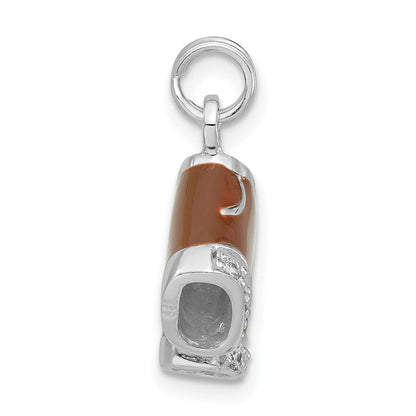 Sterlingsilber 3-d Poliert Zirkonia & Braun Emailliert Shorts Charm