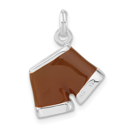 Sterlingsilber 3-d Poliert Zirkonia & Braun Emailliert Shorts Charm