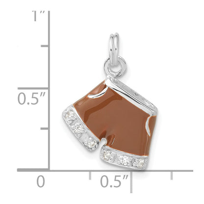 Sterlingsilber 3-d Poliert Zirkonia & Braun Emailliert Shorts Charm