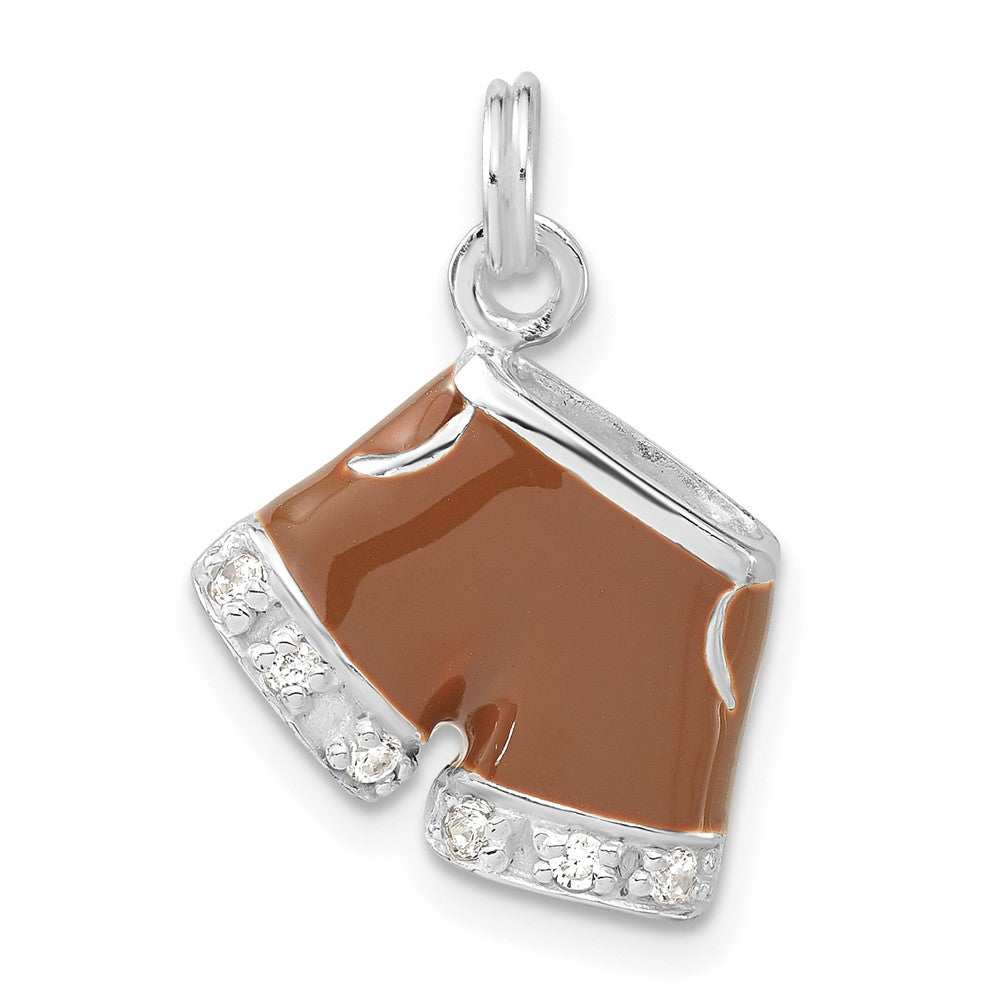 Sterlingsilber 3-d Poliert Zirkonia & Braun Emailliert Shorts Charm