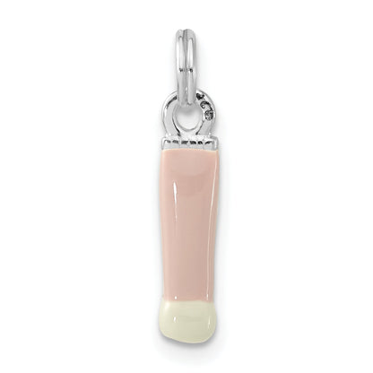 Sterlingsilber Zirkonia Rosa & Weiß Emailliert Make-up Brush Charm