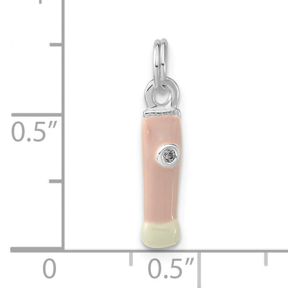 Sterlingsilber Zirkonia Rosa & Weiß Emailliert Make-up Brush Charm