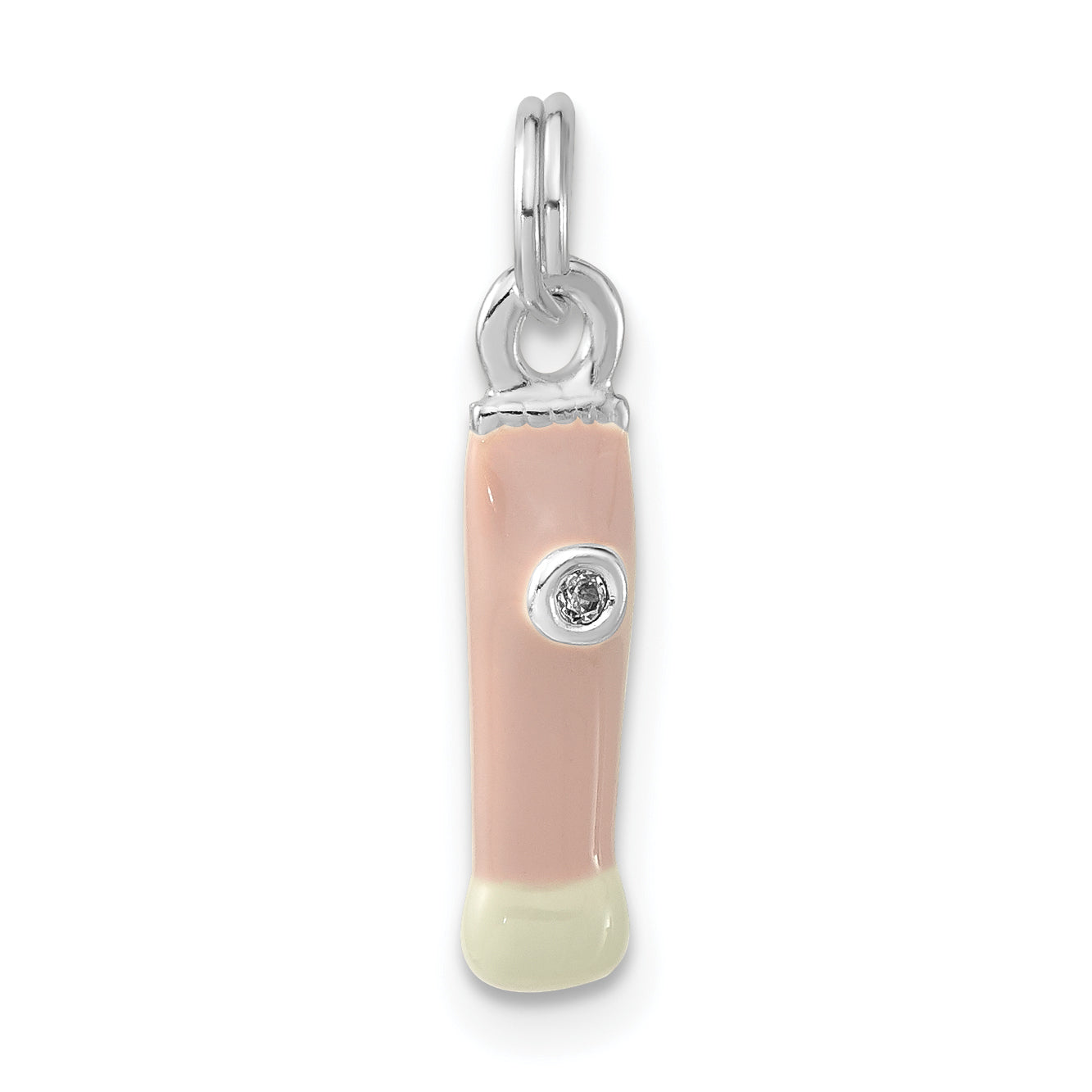 Sterlingsilber Zirkonia Rosa & Weiß Emailliert Make-up Brush Charm