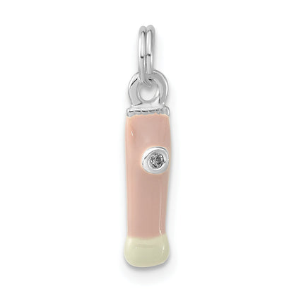 Sterlingsilber Zirkonia Rosa & Weiß Emailliert Make-up Brush Charm