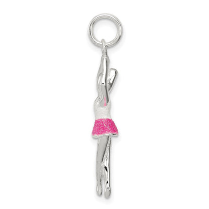 Sterlingsilber Rosa & Weiß Emaille mit Glitzer Ballerina Charm