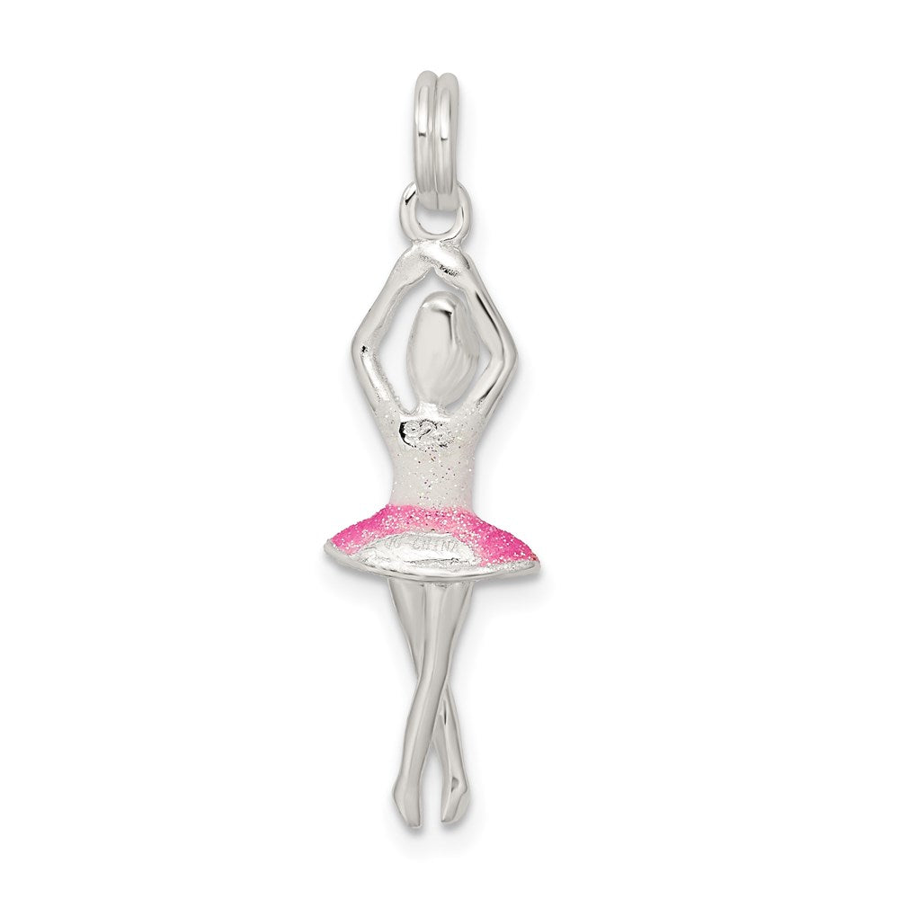 Sterlingsilber Rosa & Weiß Emaille mit Glitzer Ballerina Charm