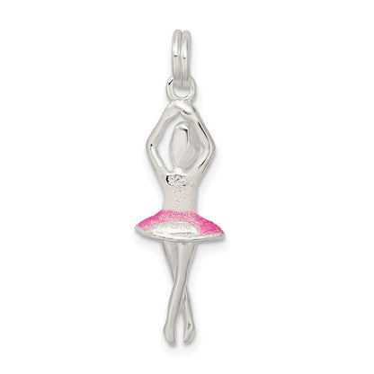 Sterlingsilber Rosa & Weiß Emaille mit Glitzer Ballerina Charm