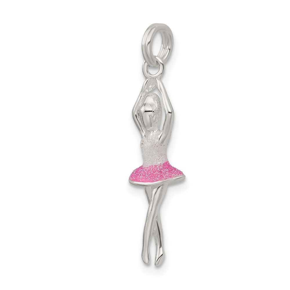 Sterlingsilber Rosa & Weiß Emaille mit Glitzer Ballerina Charm